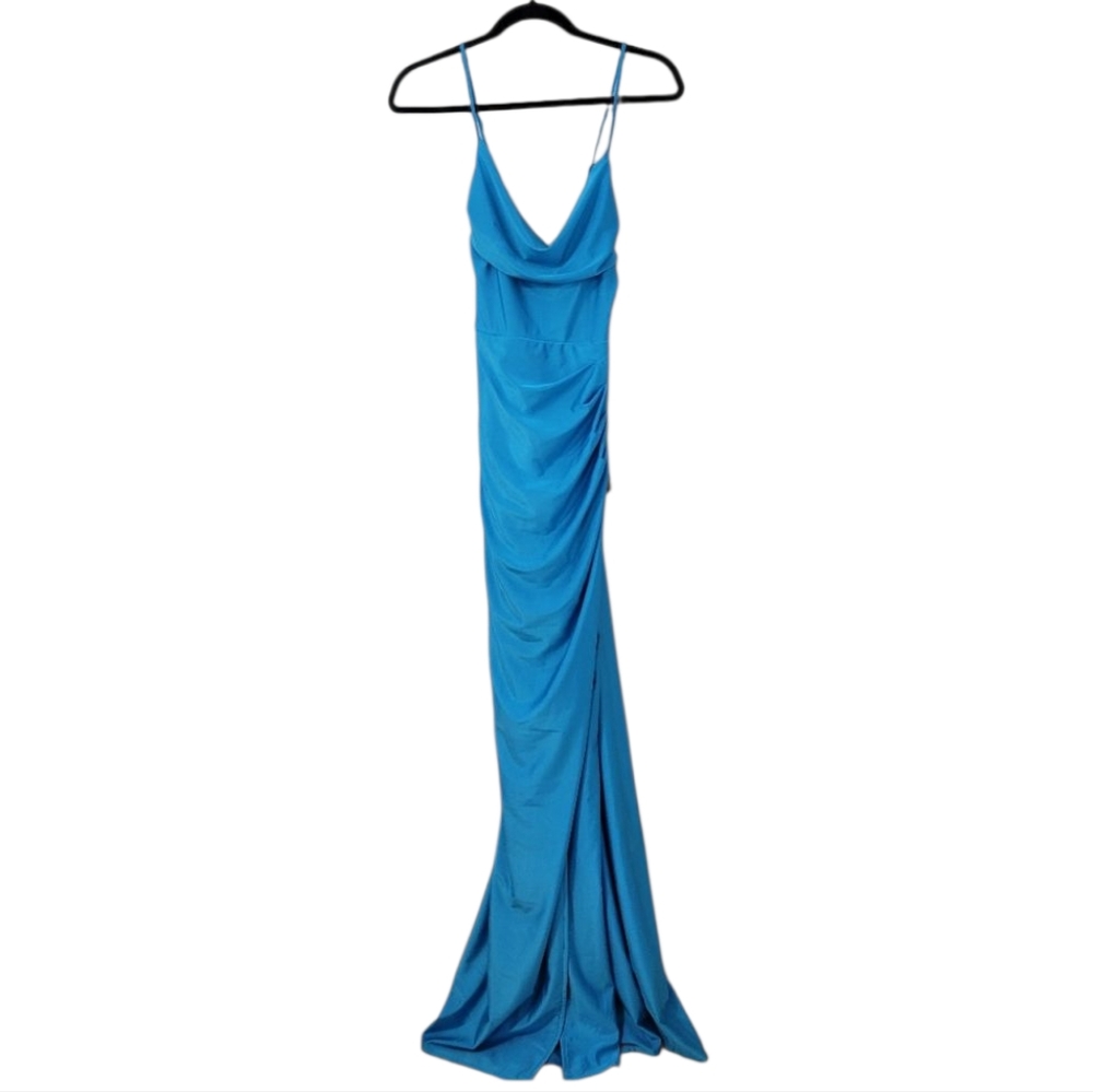 Lulus Attention Seeker Bright Blue Cowl Neck Maxi Dress. Size M - Picture 4 of 9